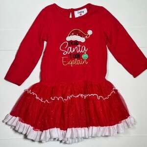 Counting Daisies Toddler Girls Christmas Santa Red Tulle Tutu Dress Size 3T